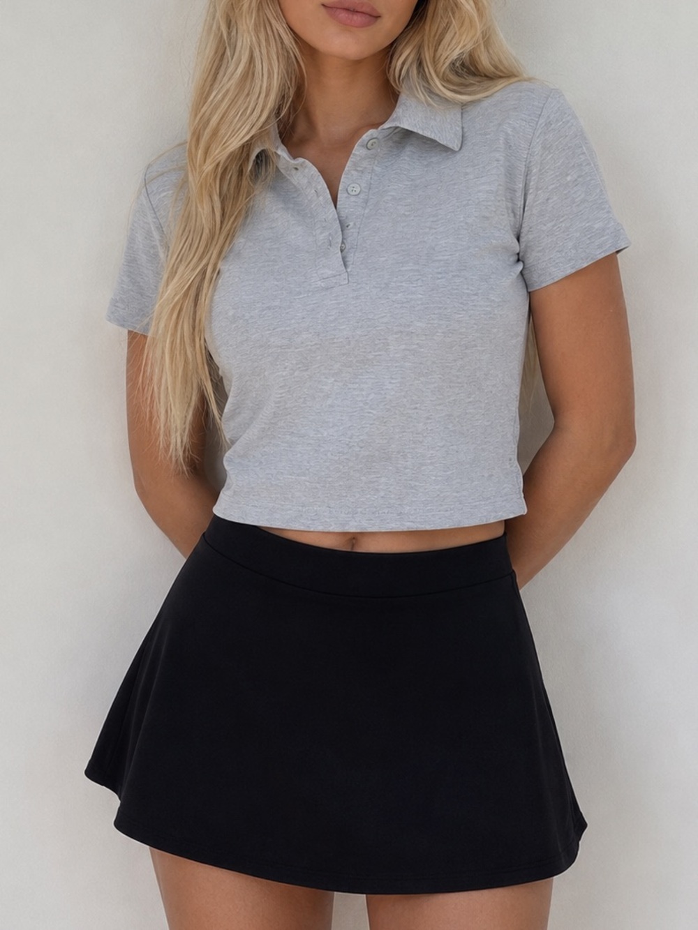 Dolls Polo Gray Crop Aesthetic Essential Shirt